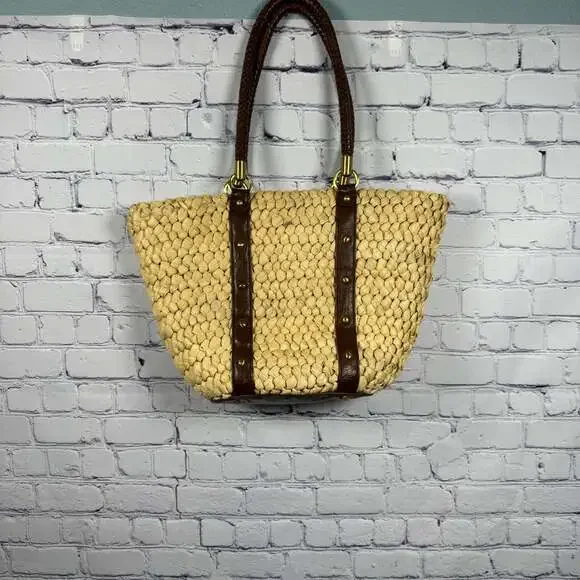 Straw Studios Large Straw & Leather Tote Bag - Picture 1 of 10